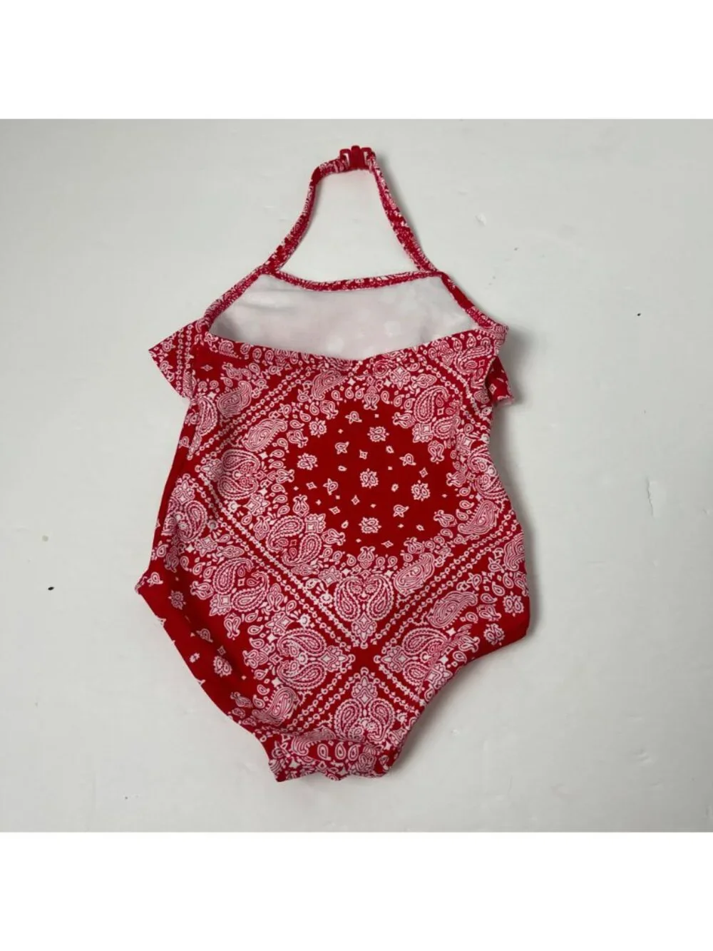 OshKosh Bgosh Girls Swimsuit Red White Bandana Print Halter One-Piece 12M